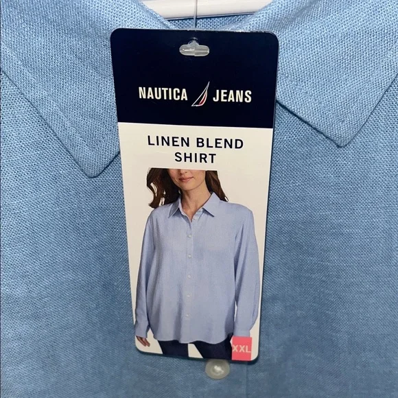Nautica Linen Blend Light Blue Button-Down Shirt Women’s - Picture 2 of 8